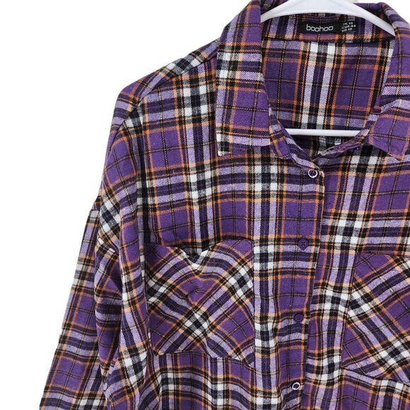 Boohoo Women's Plus Oversized Checked Button-Down Shirt - 12 - Picture 3 of 7
